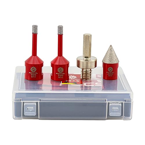 FOCSTOL Diamant Fliesenbohrer Set - 6/6mm Diamant Lochsäge+20mm Fasenbohrer+Sechskantschaft Adapter für Porzellan Keramik Fliesen Marmor Granit M14 Gewinde Packung mit 4 FOCSTOL Diamant Fliesenbohrer Set - 6/6mm Diamant Lochsäge+20mm Fasenbohrer+Sechskantschaft Adapter für Porzellan Keramik Fliesen Marmor Granit M14 Gewinde Packung mit 4 von FOCSTOL