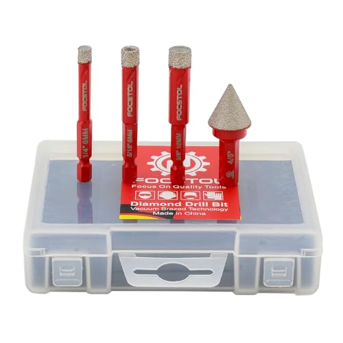FOCSTOL Diamant Fliesenbohrer Set - 6/8/10mm Diamant Lochsäge+20mm Fasenbohrer mit Sechskant-Schaft für Porzellan Keramik Fliesen Marmor Granit Packung mit 4 FOCSTOL Diamant Fliesenbohrer Set - 6/8/10mm Diamant Lochsäge+20mm Fasenbohrer mit Sechskant-Schaft für Porzellan Keramik Fliesen Marmor Granit Packung mit 4 von FOCSTOL