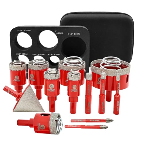 FOCSTOL Diamant Fliesenbohrer Set - Diamant Lochsägen Set für Fliesen Porzellan Keramik Marmor 13 Stück (6/8/10/20/25/28/32/35/45/65mm+50mm Fasenbohrer+6/6mm Hartmetallbohrer) von FOCSTOL