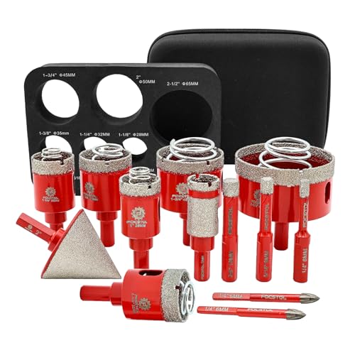 FOCSTOL Diamant Fliesenbohrer Set - Diamant Lochsägen Set für Fliesen Porzellan Keramik Marmor 13 Stück (6/8/10/25/28/32/35/45/65mm+50mm Fasenbohrer+20mm Bohren Fingerfräser+6/6mm Hartmetallbohrer) von FOCSTOL