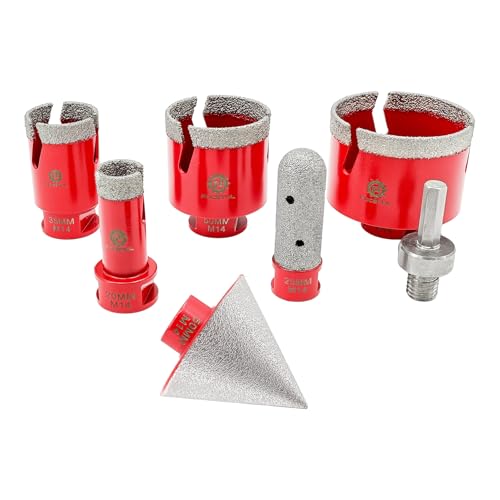 FOCSTOL Diamant Fliesenbohrer Set - Fliesen Bohrkronen Set für Fliesen Porzellan Keramik Marmor 7 Stück (20/35/50/68mm+50mm Fasenbohrer+20mm Fingerfräser+Adapter) von FOCSTOL