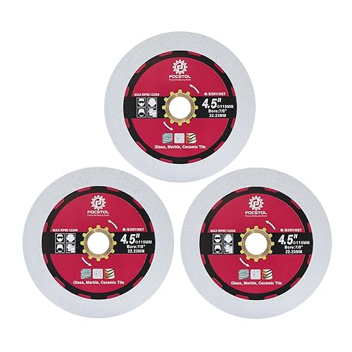 FOCSTOL Diamant Glas Trennscheibe 115mm - Diamant Sägeblatt Schneiden und Schleifen für Glas Jade Kristall Weinflasche mit Bohrung 22,23mm x 15,875mm Packung mit 3 FOCSTOL Diamant Glas Trennscheibe 115mm - Diamant Sägeblatt Schneiden und Schleifen für Glas Jade Kristall Weinflasche mit Bohrung 22,23mm x 15,875mm Packung mit 3 von FOCSTOL