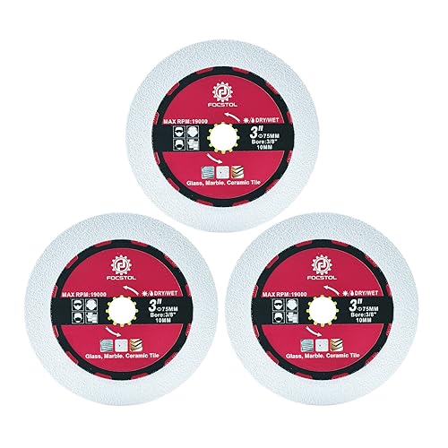 FOCSTOL Diamant Glas Trennscheibe 75mm - Diamant Sägeblatt Schneiden und Schleifen für Glas Jade Kristall Weinflasche mit 10mm Bohrung Packung mit 3 FOCSTOL Diamant Glas Trennscheibe 75mm - Diamant Sägeblatt Schneiden und Schleifen für Glas Jade Kristall Weinflasche mit 10mm Bohrung Packung mit 3 von FOCSTOL