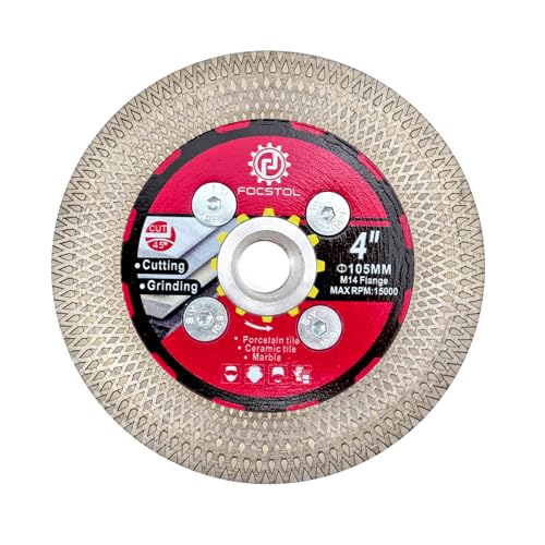 FOCSTOL Diamant Trennscheibe 105mm - Fliesentrennscheibe Schneiden und Schleifen mit M14 Flansch für Porzellan Keramik Fliesen Marmor Granit Kunststein mit X Mesh Felge von FOCSTOL