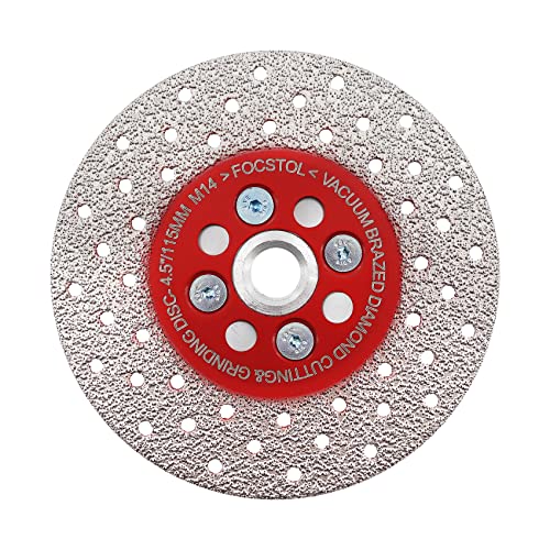 FOCSTOL Diamant Trennscheibe 115mm - Doppelseitig Vakuumgelötete Diamantscheibe zum Schneiden und Schleifen von Granit Marmor Porzellan Keramikfliesen Stein Beton M14 Gewinde von FOCSTOL
