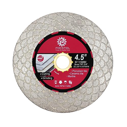 FOCSTOL Diamant Trennscheibe 115mm - Fliesentrennscheibe Schneiden und Schleifen für Porzellan Keramik Fliesen Marmor Granit Kunststein Laube 22,23mm x 15,875mm FOCSTOL Diamant Trennscheibe 115mm - Fliesentrennscheibe Schneiden und Schleifen für Porzellan Keramik Fliesen Marmor Granit Kunststein Laube 22,23mm x 15,875mm von FOCSTOL