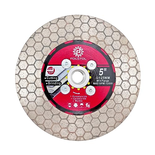 FOCSTOL Diamant Trennscheibe 125mm - Fliesentrennscheibe Schneiden und Schleifen mit M14 Flansch für Porzellan Keramik Fliesen Marmor Granit Kunststein Quarz FOCSTOL Diamant Trennscheibe 125mm - Fliesentrennscheibe Schneiden und Schleifen mit M14 Flansch für Porzellan Keramik Fliesen Marmor Granit Kunststein Quarz von FOCSTOL