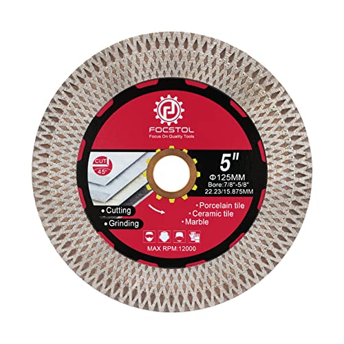 FOCSTOL Diamant Trennscheibe - 125mm x 22,23mm Fliesentrennscheibe Schneiden und Schleifen für Porzellan Keramik Fliesen Marmor Granit Kunststein mit X Mesh Felge von FOCSTOL