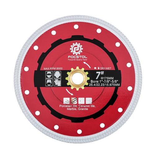 FOCSTOL Diamant Trennscheibe - 175mm Fliesentrennscheibe für Porzellan Keramikfliesen Marmor Granit Quarz Laube 25,4mm x 22,23mm x 15,875mm FOCSTOL Diamant Trennscheibe - 175mm Fliesentrennscheibe für Porzellan Keramikfliesen Marmor Granit Quarz Laube 25,4mm x 22,23mm x 15,875mm von FOCSTOL