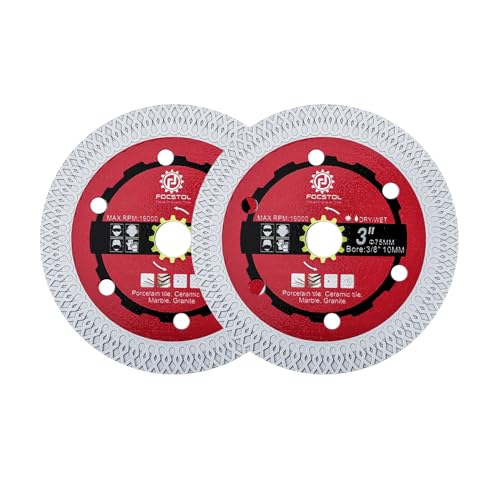 FOCSTOL Diamant Trennscheibe - 2 Stück 75mm Fliesentrennscheibe für Porzellan Keramikfliesen Marmor Granit Quarz Laube 10mm FOCSTOL Diamant Trennscheibe - 2 Stück 75mm Fliesentrennscheibe für Porzellan Keramikfliesen Marmor Granit Quarz Laube 10mm von FOCSTOL