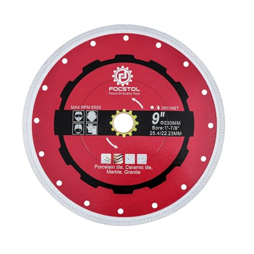 FOCSTOL Diamant Trennscheibe - 230mm Fliesentrennscheibe für Porzellan Keramikfliesen Marmor Granit Quarz Laube 25,4mm x 22,23mm FOCSTOL Diamant Trennscheibe - 230mm Fliesentrennscheibe für Porzellan Keramikfliesen Marmor Granit Quarz Laube 25,4mm x 22,23mm von FOCSTOL