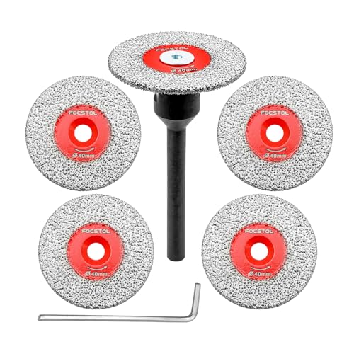 FOCSTOL Diamant Trennscheibe Fliesen - 5 Stück 40mm Mini Diamant Fliesenscheibe und 1 Stück 6mm Rundschaft für Marmor Granit Kunststein Porzellan Fliesen Keramik FOCSTOL Diamant Trennscheibe Fliesen - 5 Stück 40mm Mini Diamant Fliesenscheibe und 1 Stück 6mm Rundschaft für Marmor Granit Kunststein Porzellan Fliesen Keramik von FOCSTOL