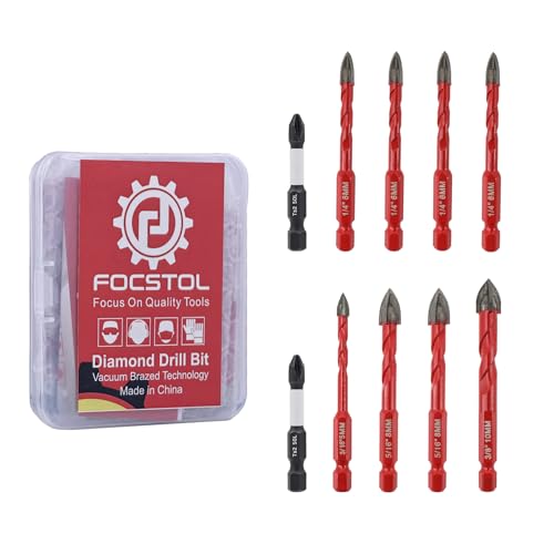 FOCSTOL Fliesenbohrer Set 10 Stück, Hartmetallbohrer mit Schnellwechsel Sechskantschaft für Holz Kunststoff Mauerwerk Keramik Kacheln Glas, 5/6/8/10mm FOCSTOL Fliesenbohrer Set 10 Stück, Hartmetallbohrer mit Schnellwechsel Sechskantschaft für Holz Kunststoff Mauerwerk Keramik Kacheln Glas, 5/6/8/10mm von FOCSTOL