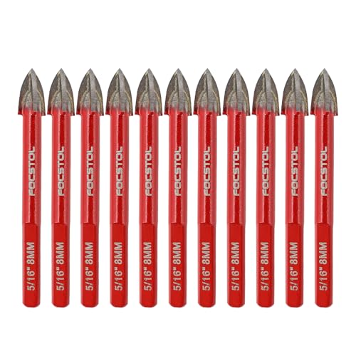 FOCSTOL Fliesenbohrer Set - 10 Stück Hartmetallbohrer mit Dreikantschaft für Holz Kunststoff Mauerwerk Keramikfliesen Beton Marmor (8mm*10) von FOCSTOL