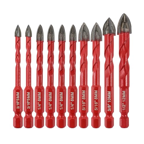 FOCSTOL Fliesenbohrer Set - 10 Stück Hartmetallbohrer mit Schnellwechsel-Sechskantschaft für Holz Kunststoff Mauerwerk Keramikfliesen Beton Marmor (5mm*2+6mm*4+8mm*2+10mm+12mm) von FOCSTOL