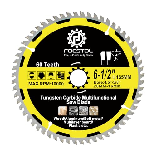 FOCSTOL Kreissägeblatt für Holz 165mm x 20/16mm - Sägeblatt 60 Zähne zum Schneiden von Kunststoff Aluminium Kupfer und Nichteisenmetalle FOCSTOL Kreissägeblatt für Holz 165mm x 20/16mm - Sägeblatt 60 Zähne zum Schneiden von Kunststoff Aluminium Kupfer und Nichteisenmetalle von FOCSTOL