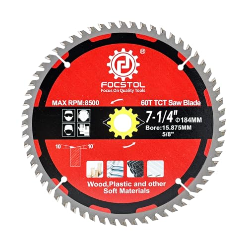 FOCSTOL Kreissägeblatt für Holz 184mm x 15,875mm - Sägeblatt für Holz 60 Zähne zum Schneiden von Sperrholz, Spanplatten, Kunststoffe und Andere Weiche Materialien von FOCSTOL