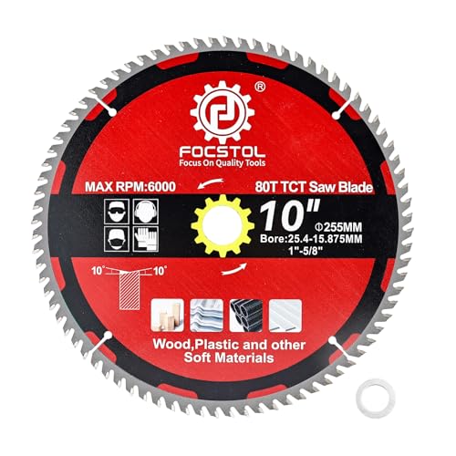 FOCSTOL Kreissägeblatt für Holz 255mm x 25,4/15,875mm - Sägeblatt für Holz 80 Zähne zum Schneiden von Sperrholz, Spanplatten, Kunststoffe und Andere Weiche Materialien FOCSTOL Kreissägeblatt für Holz 255mm x 25,4/15,875mm - Sägeblatt für Holz 80 Zähne zum Schneiden von Sperrholz, Spanplatten, Kunststoffe und Andere Weiche Materialien von FOCSTOL