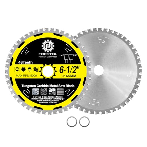 FOCSTOL Schneidendes Kreissägeblatt für Metall 165mm x 20mm x 15,875mm - 2 Stück Trennscheibe für Metall 48 Zähne für Stahl Rostfreier Stahl Eisenmetalle Stahlrohre von FOCSTOL