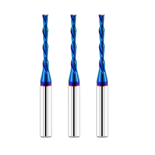 FOCSTOL Spiralnutfräser 3mm Kompression - 3 Stück Fräser CNC Spiralfräser, Downcut Spiralfräser Router Bit mit Nano-Blau-Beschichtung zum Nuten und Schnitzen von Holz von FOCSTOL