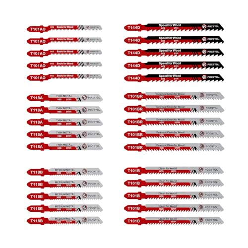 FOCSTOL Stichsägeblatt Set 30tlg - HSS/HCS T-Schaft Stichsägeblätter zum Schneiden von Metall, Holz und Kunststoff (T118A, T118B, T101AO, T101B, T101BR, T144D) von FOCSTOL