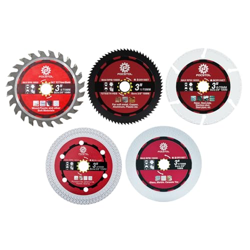 FOCSTOL Trennscheibe Set - 5 Stück 75mm x 10mm Diamant Sägeblatt für Porzellan Fliesen Holz Beton Metall Glas Jade FOCSTOL Trennscheibe Set - 5 Stück 75mm x 10mm Diamant Sägeblatt für Porzellan Fliesen Holz Beton Metall Glas Jade von FOCSTOL
