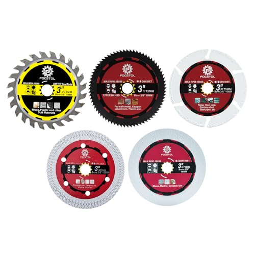 FOCSTOL Trennscheibe Set - 5 Stück 75mm x 10mm Diamant Sägeblatt für Porzellan Fliesen Holz Beton Metall Glas Jade von FOCSTOL
