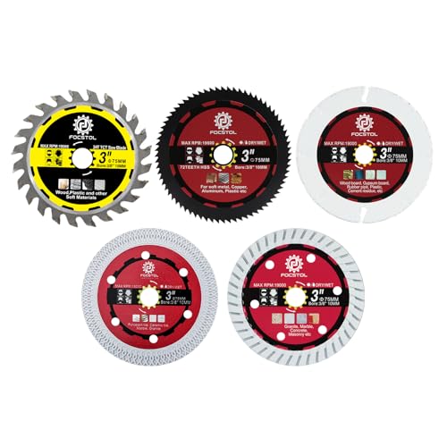 FOCSTOL Trennscheibe Set - 5 Stück 75mm x 10mm Diamant Sägeblatt für Porzellan Fliesen Holz Beton Metall von FOCSTOL
