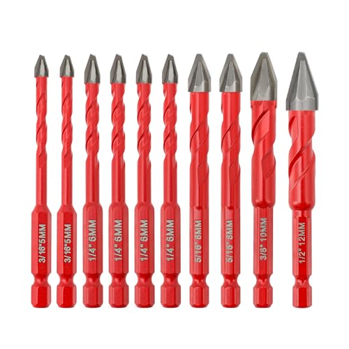 Hochfester Exzenterbohrer mit Schrägem Kopf - FOCSTOL Fliesenbohrer Set mit Schnellwechsel-Sechskant-Schaft für Holz Kunststoff Keramik Fliesen 10 Stück (5mm*2+6mm*4+8mm*2+10mm+12mm) von FOCSTOL