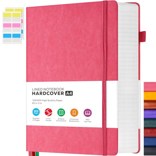 FOCUS DAY Notizbuch A4 - Bullet Journal Tagebuch Liniert Mit 320 Seiten Und 100GSM Premium-Papier, Der Collegeblock Notizblock Eignet Sich Zum Schreiben Und Notieren, 21.5 x 28cm, Rosa von FOCUS DAY