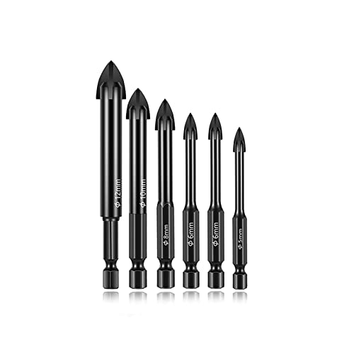 Diamanten, Mauerwerk Bohrer Set Wolframkarbid 3mm bis 12mm for Porzellan Fliesen Beton Glas(5-6-6-8-10-12 MM) von FOELANNE