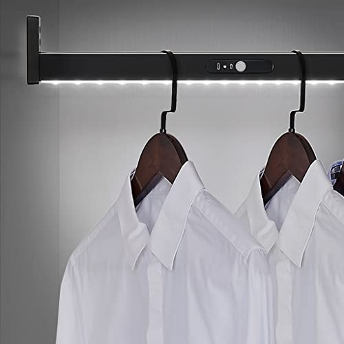 FOELANNE Ausziehbare Kleiderstange, Kleiderstange mit LED-Licht, 40–120 cm, Kleiderstange aus Aluminium, Kleiderstange mit eingebauter Lithiumbatterie, 50 kg Tragkraft(650mm) von FOELANNE
