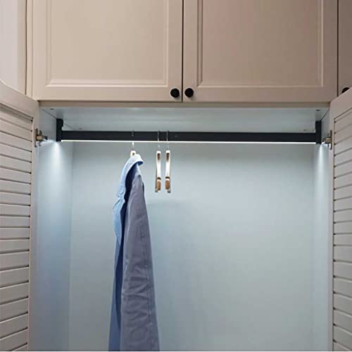FOELANNE Ausziehbare Kleiderstange, Kleiderstange mit Licht, Kleiderstange aus Metall, 40–120 cm, Schwarze Garderobenstange mit Infrarotsensor, Tragkraft 75 kg(650mm) von FOELANNE