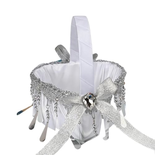 FOELANNE Blumenmädchen Korb für Hochzeit, Herzförmiger Hochzeits-Spitzen-Bowknot-Hochzeits-Süßigkeitsbeutel-Korb(White) von FOELANNE