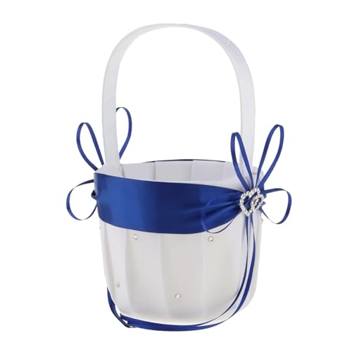 FOELANNE Blumenmädchen Korb für Hochzeit, Satin Hochzeit Doppel Herz Strass Dekor Royal Blau Geeignet Zeremonie Party von FOELANNE