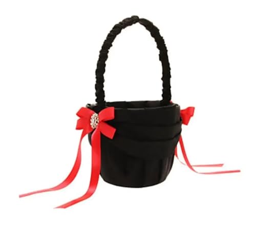 FOELANNE Blumenmädchen Korb für Hochzeit, Schwarzer und roter Satinkorb mit Schleife und Perlenbesatz for Blumenmädchen/Jungen, Party- und Feierkorb, 13 x 22 cm FOELANNE Blumenmädchen Korb für Hochzeit, Schwarzer und roter Satinkorb mit Schleife und Perlenbesatz for Blumenmädchen/Jungen, Party- und Feierkorb, 13 x 22 cm von FOELANNE