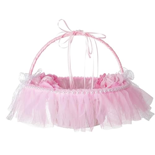 FOELANNE Blumenmädchen Korb für Hochzeit, for die Hochzeit kleine verpackte Körbe mit Spitze und Blumen(Pink) von FOELANNE