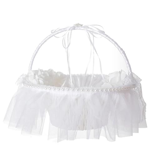 FOELANNE Blumenmädchen Korb für Hochzeit, for die Hochzeit kleine verpackte Körbe mit Spitze und Blumen(White) von FOELANNE