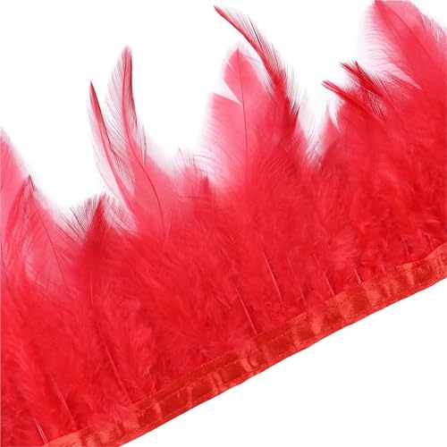 FOELANNE Federn Trims Fransen, Pheasant Feather Ribbon Trim Fringe 8-12cm 2 Meters for Sewing Dress Jewelry Decoration(Red) von FOELANNE