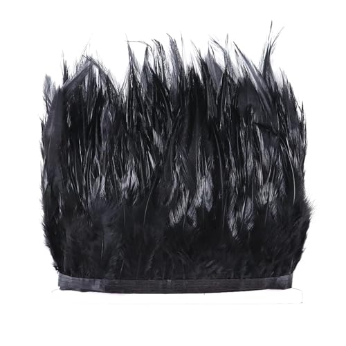 FOELANNE Federn Trims Fransen, Pheasant Rooster Feather Trim Fringe Ribbon Sewing Craft Accessory 4-6 Inch 2 Meters(Black) von FOELANNE