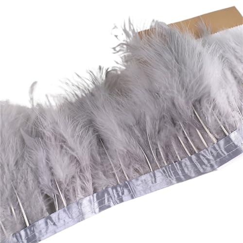 FOELANNE Federn Trims Fransen, Turkey Feather Trim Fringe Ribbon 10 Meters for Wedding Decoration Sewing Crafts(Light Grey) von FOELANNE