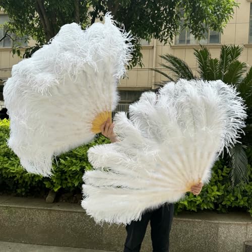 Vögel mit Federn, Fächer aus Straußenfedern, faltbar, for Tanzaufführungen, mehrfarbig, groß und klein, mehrere Größen(12 White,Big Fan 1PCS) von FOELANNE