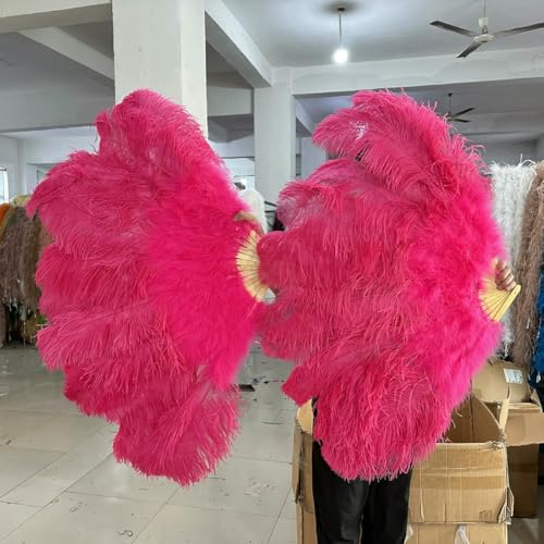 Vögel mit Federn, Fächer aus Straußenfedern, faltbar, for Tanzaufführungen, mehrfarbig, groß und klein, mehrere Größen(2 Watermelon red,Small fan 10 PCS) von FOELANNE
