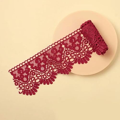 Zurückziehende Seite, 10 cm x 1 Meter ausgehöhltes, floral besticktes, wasserlösliches Spitzenband – mehrfarbig(Burgundy) von FOELANNE
