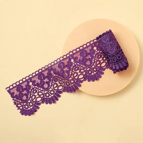 Zurückziehende Seite, 10 cm x 1 Meter ausgehöhltes, floral besticktes, wasserlösliches Spitzenband – mehrfarbig(Dark purple) von FOELANNE