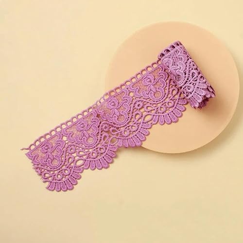 Zurückziehende Seite, 10 cm x 1 Meter ausgehöhltes, floral besticktes, wasserlösliches Spitzenband – mehrfarbig(Pink Purple) von FOELANNE