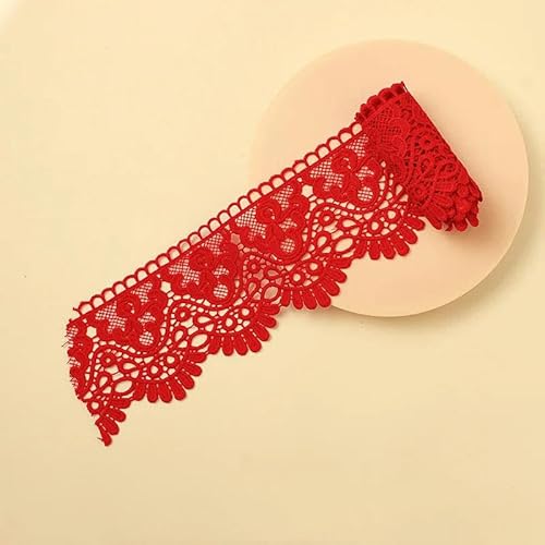 Zurückziehende Seite, 10 cm x 1 Meter ausgehöhltes, floral besticktes, wasserlösliches Spitzenband – mehrfarbig(Red) von FOELANNE