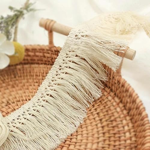 Zurückziehende Seite, Baumwollquaste, gehäkelte Spitzenborte, DIY-Nähzubehör, handgefertigt, Weiß, 6 cm breit, 2 Yards(Beige 2yards) von FOELANNE