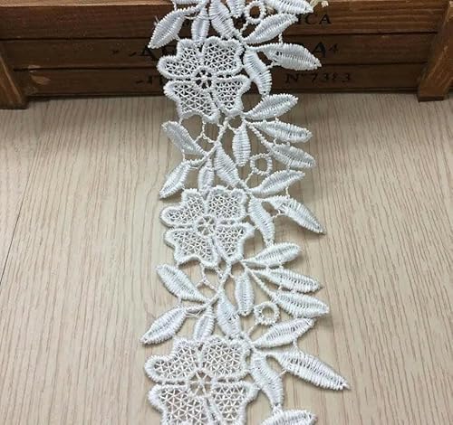 Zurückziehende Seite, Bestickte Netzspitzen-Applikation, mehrfarbig, 1–2 Yards, Breite 2,56 Zoll, 100% Polyester(White,1 yard) von FOELANNE