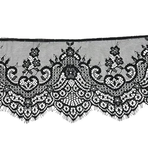 Zurückziehende Seite, Handgefertigter französischer Spitzenapplikationsstoff for Nähen, for Hochzeiten, Stickereien, Weiß, Schwarz, 20 cm(Black) von FOELANNE